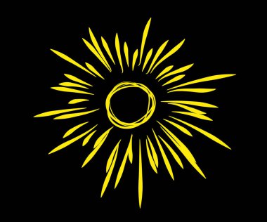 Siyah zemin üzerinde güneş. Sembol. Vektör illüstrasyonu.