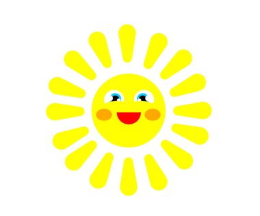 Beyaz arka planda neşeli bir güneş. Sembol. Vektör illüstrasyonu.