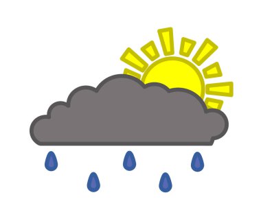 Beyaz arka planda güneş ve bulut. Sembol. Vektör illüstrasyonu.