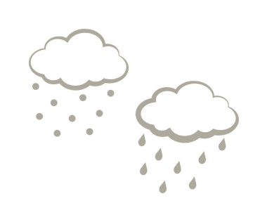 Beyaz arka planda kara bulut ve yağış. Siluet. Vektör illüstrasyonu.