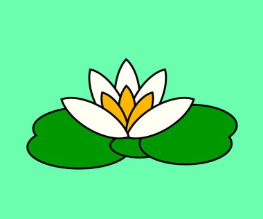 Yeşil arka planda çiçek açan beyaz nilüfer çiçeği. Sembol. Vektör illüstrasyonu.