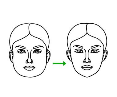 Kilo vermeden önce ve sonra güzel bir kızın yüzü. Robot resim. Vektör illüstrasyonu.
