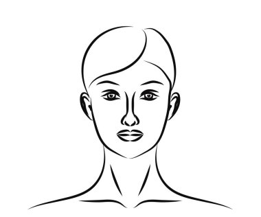 Beyaz bir arka planda güzel bir kızın yüzü. Robot resim. Vektör illüstrasyonu.