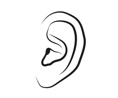 Beyaz arka planda insan kulağı. Sembol. Vektör illüstrasyonu.