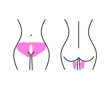 Bikini bölgesi tüy dökücü. Bir kadının silüeti. Vektör illüstrasyonu.