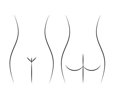 Bikini bölgesi tüy dökücü. Bir kadının silüeti. Vektör illüstrasyonu.
