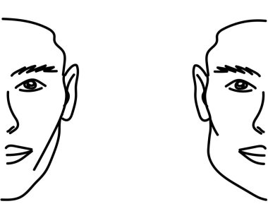 Beyaz bir arka planda erkek yüzü. Yüz düzeltme. Siluet. Vektör illüstrasyonu.