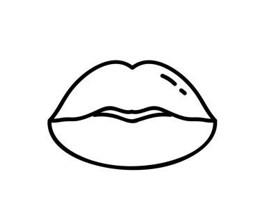 Beyaz arka planda kadın dudakları. Doğrusal siluet. Vektör illüstrasyonu.