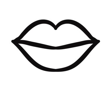 Beyaz arka planda kadın dudakları. Doğrusal siluet. Vektör illüstrasyonu.