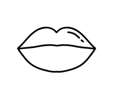 Beyaz arka planda kadın dudakları. Doğrusal siluet. Vektör illüstrasyonu.