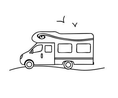 Doğada gezici ev. Siluet. Vektör illüstrasyonu.