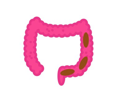 Beyaz arka planda kalın bağırsak ve bok. Çizgi film. Vektör illüstrasyonu.