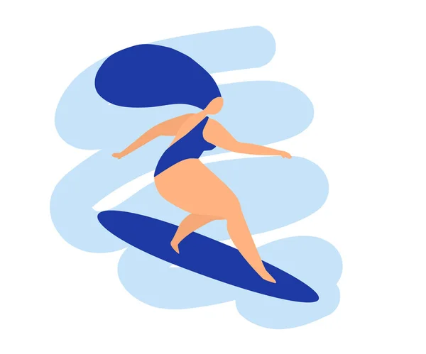 Glückliche Frau Steht Auf Einem Surfbrett Karikatur Vektorillustration — Stockvektor