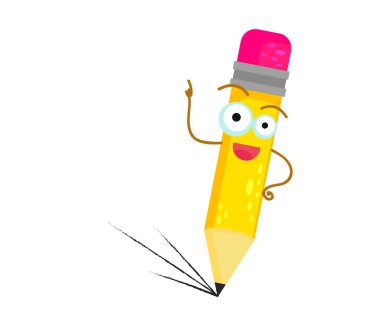 Beyaz arka planda mutlu bir kalem. Çizgi film. Vektör illüstrasyonu.