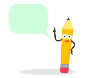 Mutlu kalem diyor. Çizgi film. Mesajın için yer aç. Vektör illüstrasyonu.