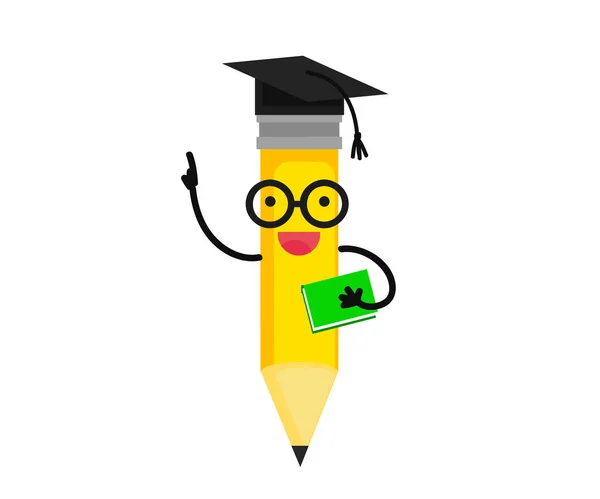 Pencil Academic Cap Book Cartoon Vector Illustration — Stock Vector