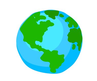 Beyaz arka planda Dünya gezegeni. Küre. Çizgi film. Vektör illüstrasyonu.