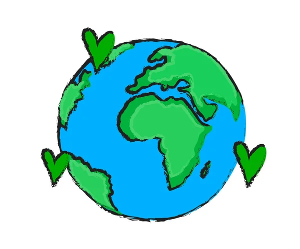 Planet Earth Heart White Background Environmental Protection Cartoon Vector Illustration — Stock Vector