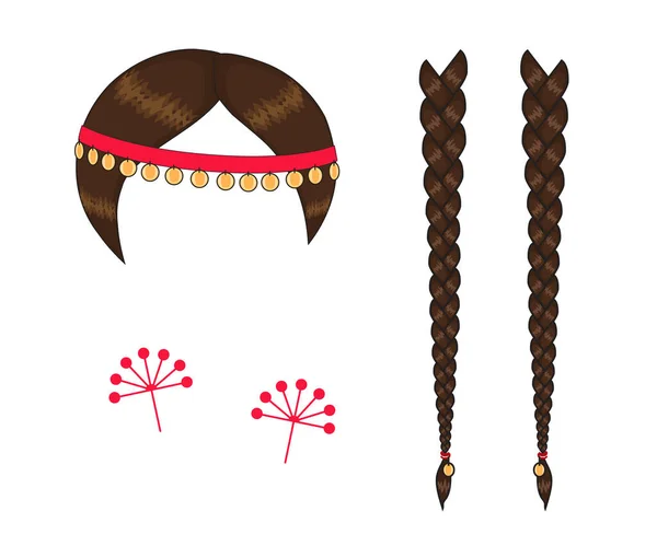 Trenzas Largas Joyas Sobre Fondo Blanco Dibujos Animados Ilustración Vectorial — Vector de stock