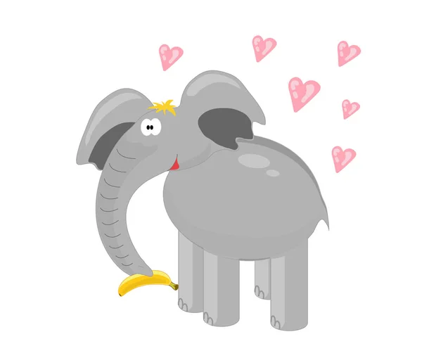 Verliebter Elefant Und Herzen Auf Weißem Hintergrund Karikatur Illustration — Stockfoto