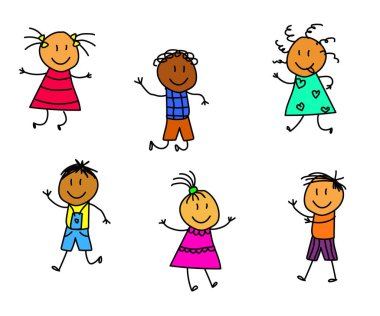 Beyaz arka planda çeşitli çocuklar. Çizgi film. Vektör illüstrasyonu.