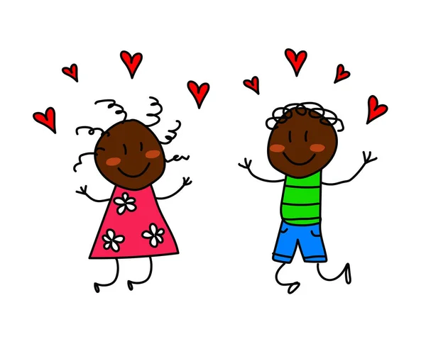 Ζευγάρι Ερωτευμένο Και Καρδιές Λευκό Φόντο Γελοιογραφία Εικονογράφηση Διανύσματος — Διανυσματικό Αρχείο