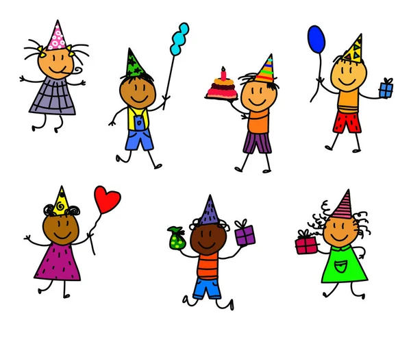Los Niños Están Celebrando Cumpleaños Símbolo Ilustración Vectorial — Vector de stock