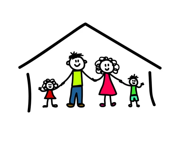 Gelukkige Familie Een Witte Achtergrond Tekening Voor Kinderen Vectorillustratie — Stockvector