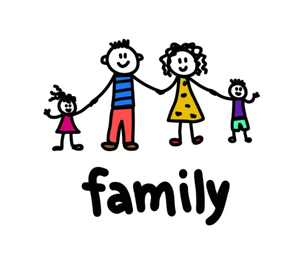 Happy Family White Background Children Drawing Vector Illustration — Stock Vector