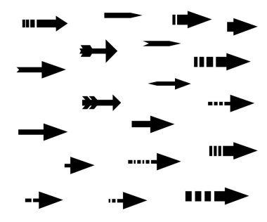 Beyaz arka planda oklar. Tahsilat. Vektör illüstrasyonu.