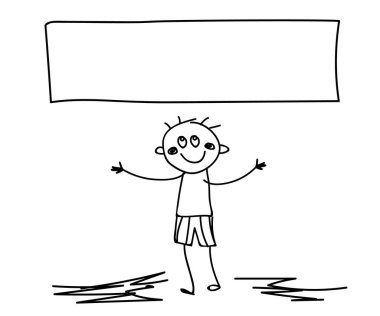 Beyaz arka planda mesaj için adam ve yer. Robot resim. Vektör illüstrasyonu.