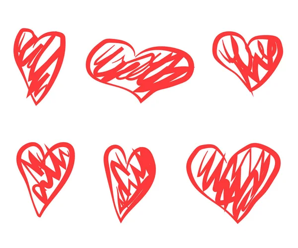 Collection Different Hearts White Background Sketch Vector Illustration — Stock Vector