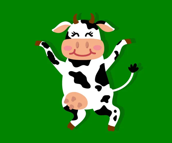 Happy Cow Grazes Meadow Cartoon Vector Illustration — Stock Vector
