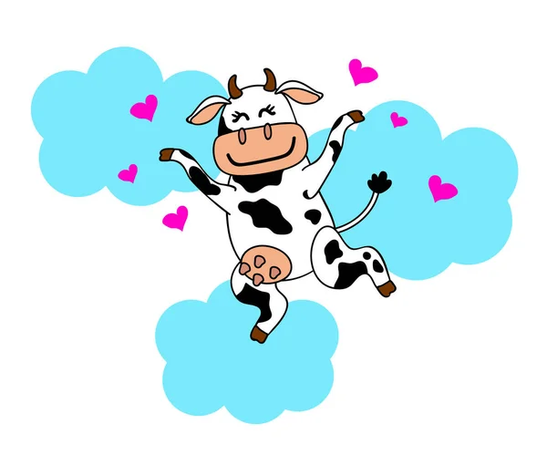 Una Vaca Amorosa Eleva Las Nubes Dibujos Animados Ilustración Vectorial — Vector de stock