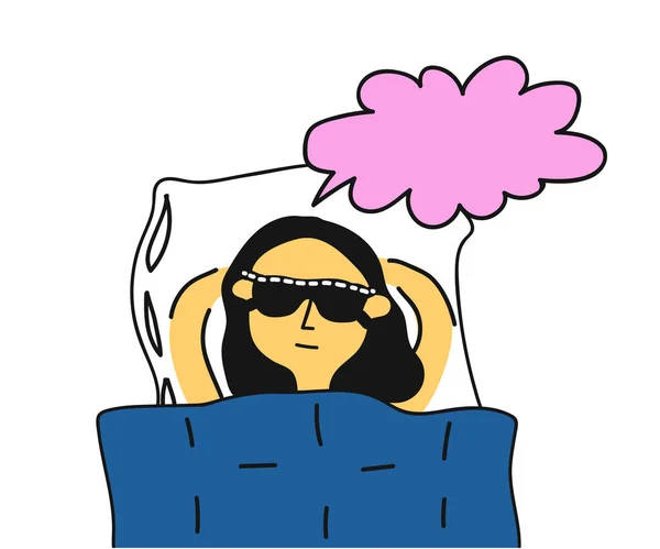 Chica Duerme Con Una Máscara Para Dormir Dibujos Animados Ilustración — Archivo Imágenes Vectoriales