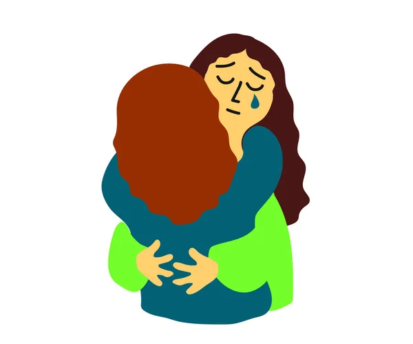 Two Ladies Hug Empathy Supporting People Cartoon Vector Illustration — Stock Vector