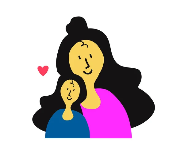 Mutlu Anne Kız Birlikte Beyaz Bir Arka Planda Çizgi Film — Stok Vektör