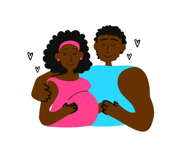 Boldog Terhes Nőt Férfit Együtt Partner Szülés Rajzfilm Vektorillusztráció — Stock Vector