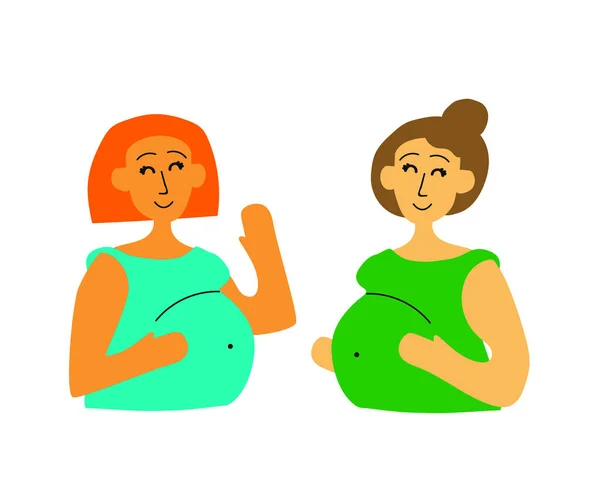 Two Pregnant Women Talking White Background Cartoon Vector Illustration — Stock Vector