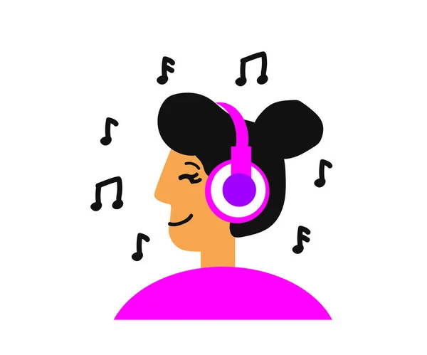 Chica Escucha Música Con Auriculares Dibujos Animados Ilustración Vectorial — Vector de stock