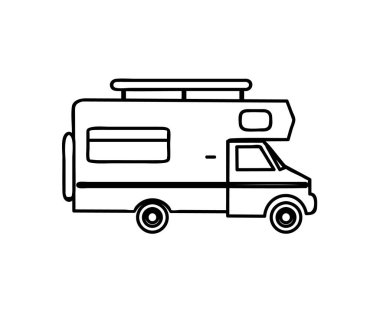 Beyaz arka planda gezici ev. Sembol. Vektör illüstrasyonu.