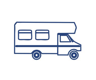 Beyaz arka planda gezici ev. Sembol. Vektör illüstrasyonu.