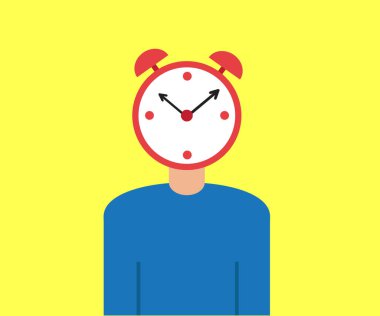 Man and clock on a yellow background. Symbol. Vector illustration.