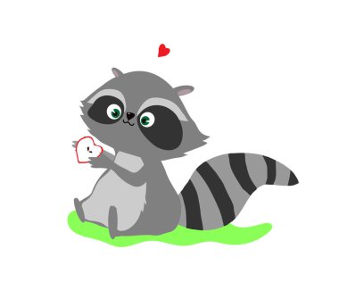 Enamored raccoon on a white background. Cartoon. Vector illustration.