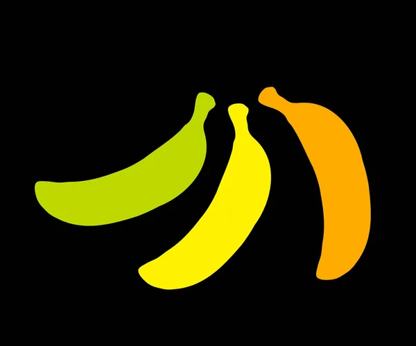 Various Ripe Bananas Black Background Cartoon Vector Illustration — Image vectorielle