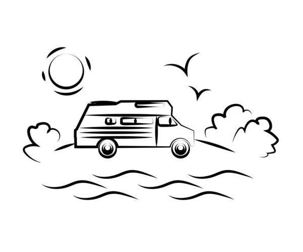 Gezici ev ve deniz. Robot resim. Vektör illüstrasyonu.