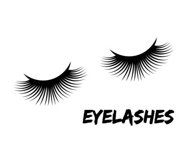 Beyaz arka planda uzun kirpikleri var. Kirpik uzatma. Vektör illüstrasyonu.