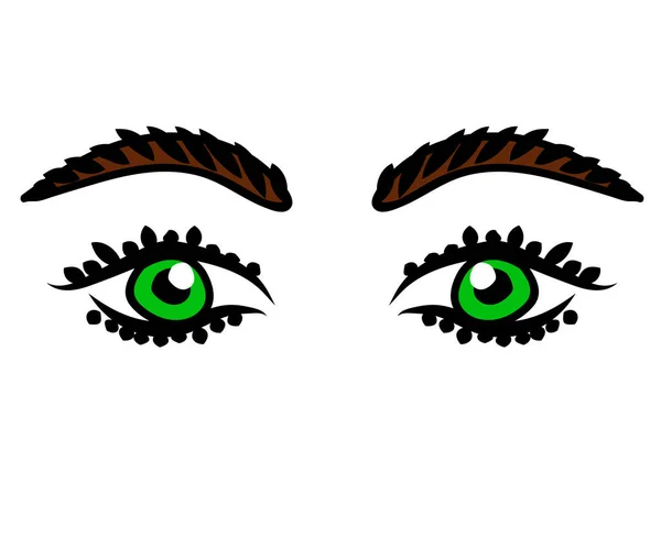 Pestañas Largas Cejas Ojos Verdes Extensión Pestañas Salón Belleza Ilustración — Vector de stock