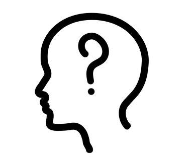 İnsan kafası silueti ve soru işareti. Sembol. Vektör illüstrasyonu.