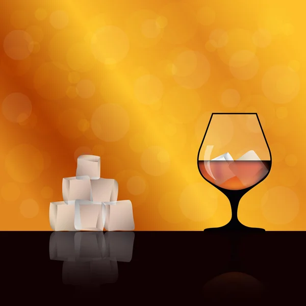 Copa de vino para bebidas alcohólicas. Whisky, whisky y cubitos de hielo. A — Vector de stock